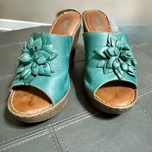 Born Leather Teal Women's Wedge Sandals Size 10/42